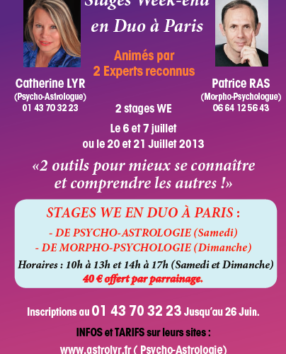 Stage bien-être – Astrologie et Morpho-Psychologie – Paris