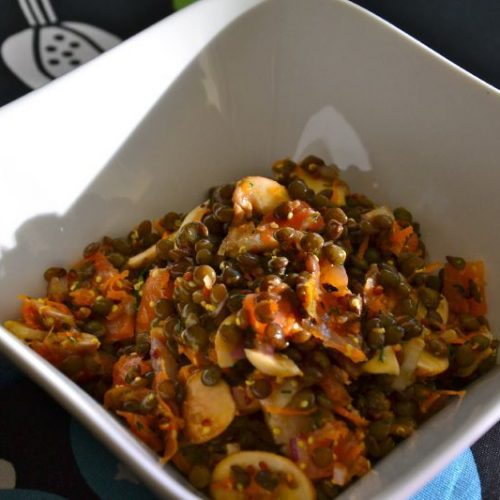 Recette végétarienne-Salade de lentilles champignons et poivrons