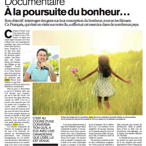 Julien Peron dans le journal l’express de l’île Maurice